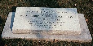 Gravestone for William Hoge and Barbara Hume Hoge - Pioneer Settlers